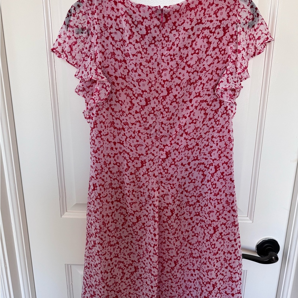 LAUREN Ralph Lauren Dress, Size 2P Red with White Flowers Ruffle Skirt